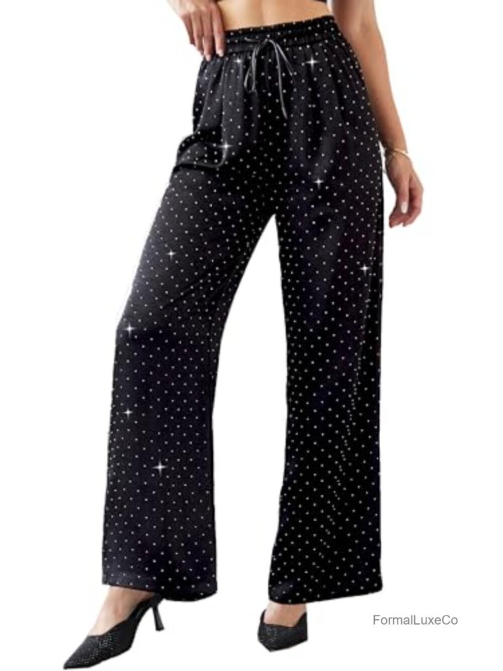 Glitter Sequin Wide Leg Palazzo Pants High Waist Party Clubwear